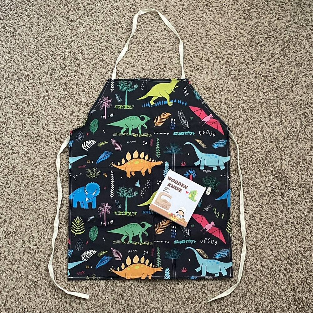 New Colorful Dinosaur Kids Apron & Montessori Wooden Knife